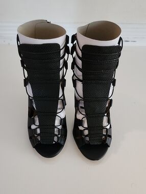 JustFab Black Lace-Up Gladiator Heels